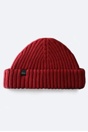 Cozy and Warm Wine Red Merino Wool Ribbed Fisherman Beanie