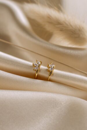 Floral Diamond Marquise Huggie Hoops Minimalist Dainty Hoops for Bridesmaids