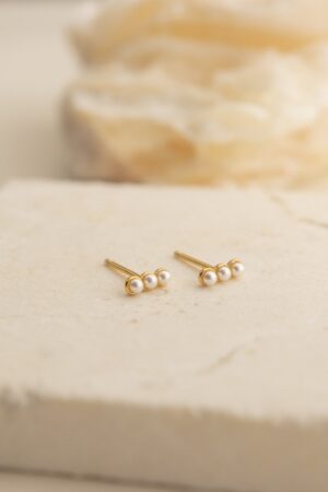 Beaded Pearl Bar Earrings Minimalist Dainty Studs for Second Hole, Perfect Gift (ER176)