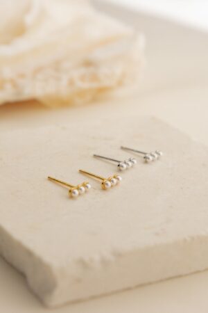 Beaded Pearl Bar Earrings Minimalist Dainty Studs for Second Hole, Perfect Gift (ER176)