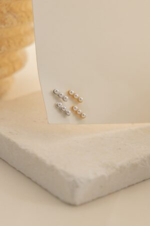 Beaded Pearl Bar Earrings Minimalist Dainty Studs for Second Hole, Perfect Gift (ER176)