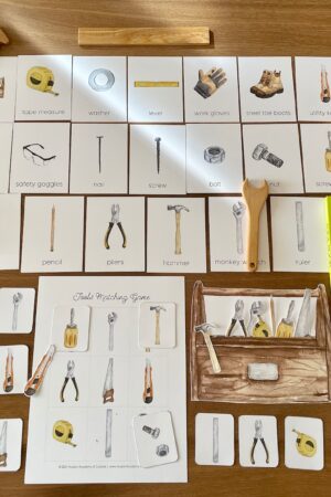 Montessori Tools Learning Pack Printable Flashcards, Three-Part Cards, and Matching Activities for Toddlers