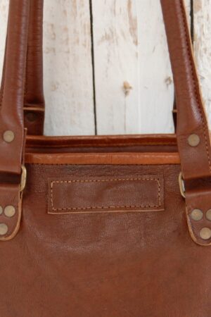 Reworked Personalized Large Brown Leather Shopper Bag Handmade Shoulder Bag for Work, School, or Everyday Use