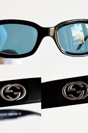 GUCCI Vintage Sunglasses Rare Black Oval GG2409/S Square Rectangular Silver Frame with Cobalt Blue Lens, Worn by Migos, 2Chainz, Rihanna, and Lady Gaga