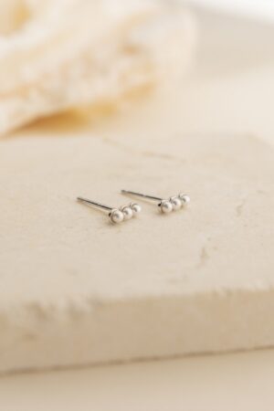 Beaded Pearl Bar Earrings Minimalist Dainty Studs for Second Hole, Perfect Gift (ER176)