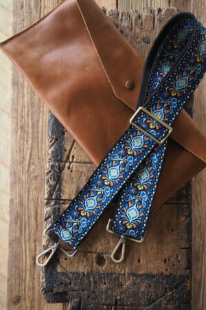 Groovy Floral Woven Crossbody Guitar Strap Blue & Black