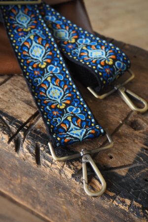 Groovy Floral Woven Crossbody Guitar Strap Blue & Black