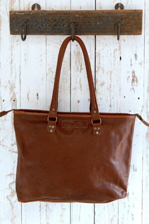 Reworked Personalized Large Brown Leather Shopper Bag Handmade Shoulder Bag for Work, School, or Everyday Use