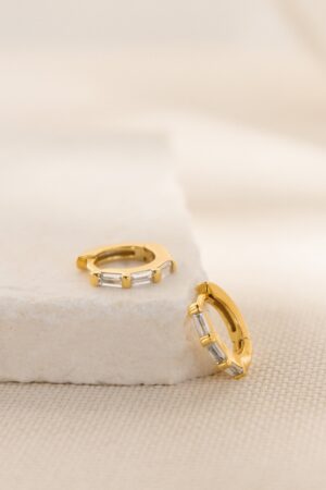 Sparkling Embrace Caitlyn's Diamond Huggie Earrings - Minimalist Gold Hoops for Timeless Elegance