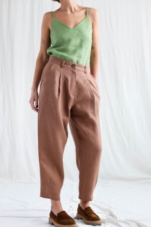 Boxy Linen Tapered Leg Trousers Effortless Style, Ready to Ship