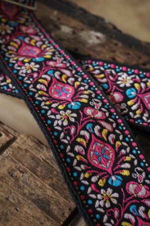 Groovy Floral Woven Crossbody Guitar Strap Purse - Pink and Black