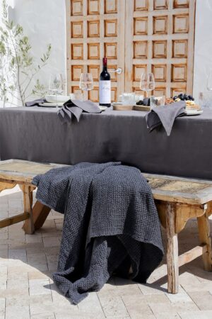 Cozy Haven Dark Gray Linen Throw with Waffle Weave