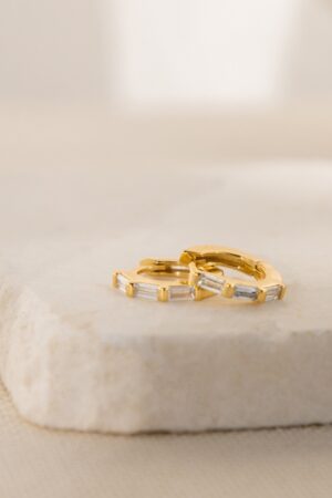 Sparkling Embrace Caitlyn's Diamond Huggie Earrings - Minimalist Gold Hoops for Timeless Elegance