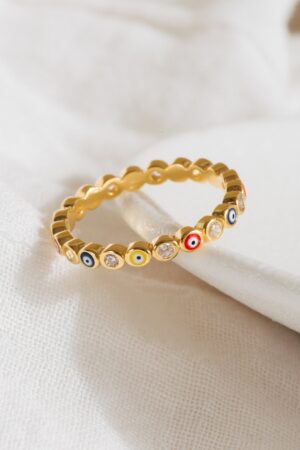 Rainbow Enamel Evil Eye Ring Protect Your Style with Boho Charm