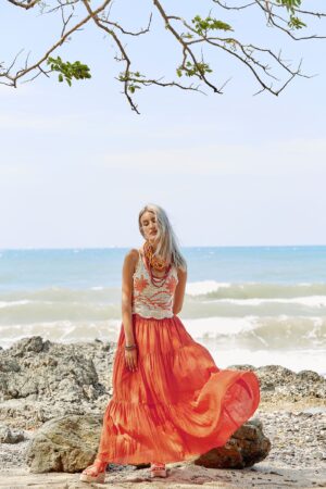 Flowy Bohemian Rhapsody Unleash Your Inner Gypsy with Our Orange Tiered Maxi Skirt