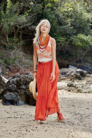 Flowy Bohemian Rhapsody Unleash Your Inner Gypsy with Our Orange Tiered Maxi Skirt