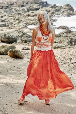 Flowy Bohemian Rhapsody Unleash Your Inner Gypsy with Our Orange Tiered Maxi Skirt