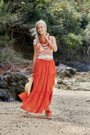 Flowy Bohemian Rhapsody Unleash Your Inner Gypsy with Our Orange Tiered Maxi Skirt