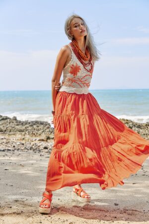 Flowy Bohemian Rhapsody Unleash Your Inner Gypsy with Our Orange Tiered Maxi Skirt