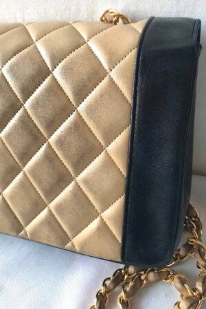 Vintage CHANEL Beige and Black Lambskin 2.55 Classic Flap Shoulder Bag with Golden CC