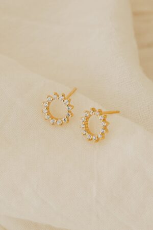 Caitlyn Minimalist Diamond Sun Earrings Geometric Crystal Studs for Bridal Elegance (ER199)