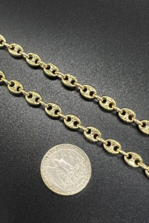 10K Real Yellow Gold Puffed Mariner Chain Anchor Link Necklace A Statement of Bold Elegance