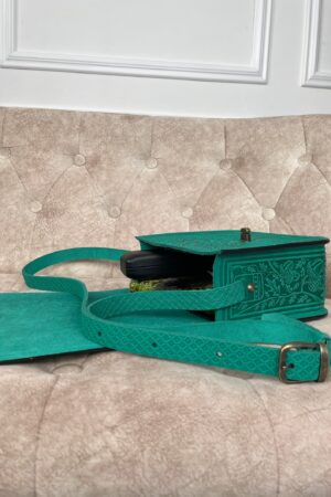 Genuine Leather Messenger Bag Handmade Green Boho Satchel for Women