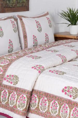 Jaipuri Block Print Quilt Handcrafted Floral Razai for a Vibrant Bohemian Retreat