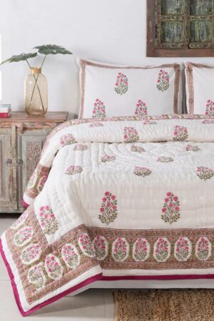 Jaipuri Block Print Quilt Handcrafted Floral Razai for a Vibrant Bohemian Retreat