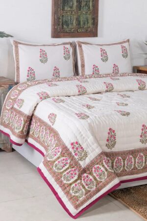 Jaipuri Block Print Quilt Handcrafted Floral Razai for a Vibrant Bohemian Retreat