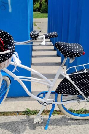 Stylish Wicker Bike Basket with Polka Dot Liner A Charming Ride Accessory