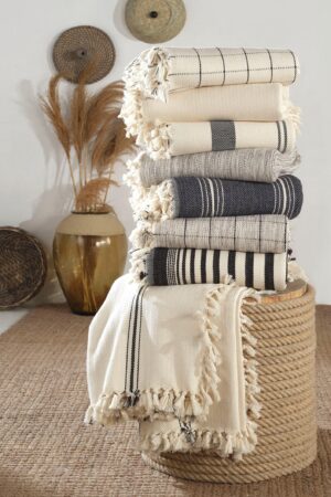 Indulge in Cozy Comfort Wrap Yourself in the Soft Embrace of Our Cotton Cream Turkish Throw Blanket