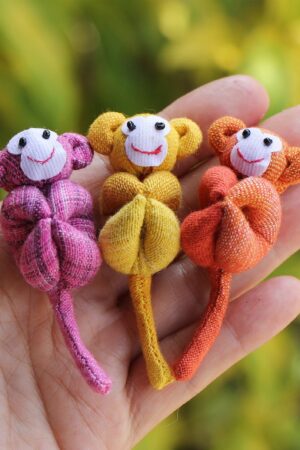 Adorable Trio of Monkeys in a Banana Zip Purse Handmade Organic Plush Toys for Home Decor or Children's Gifts