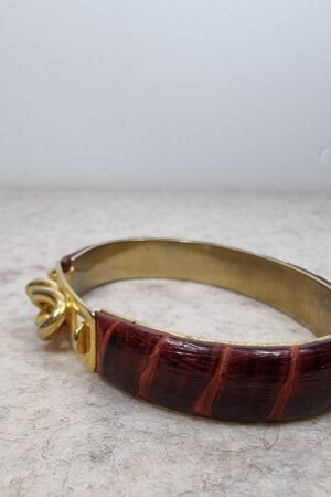 Vintage 1980s Gucci Style Burgundy Snake Skin Leather Chain Bracelet