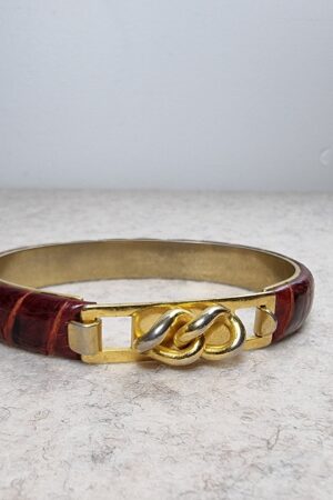 Vintage 1980s Gucci Style Burgundy Snake Skin Leather Chain Bracelet