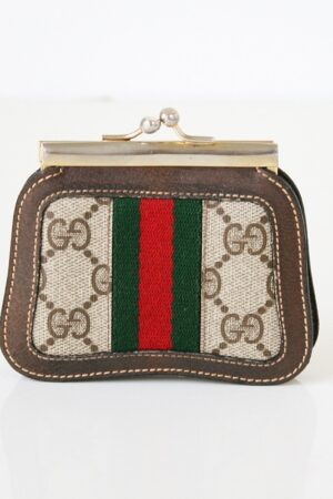 Authentic Gucci GG Web Sherry Line Kiss Lock Coin Wallet