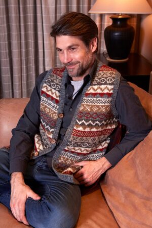 Pachamama Men's Fair Isle Waistcoat Sustainable Wool, Coconut Buttons, Fair Trade