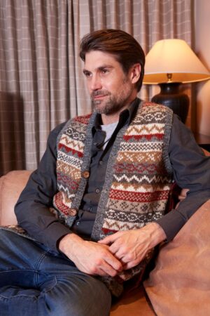 Pachamama Men's Fair Isle Waistcoat Sustainable Wool, Coconut Buttons, Fair Trade