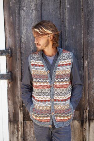 Pachamama Men's Fair Isle Waistcoat Sustainable Wool, Coconut Buttons, Fair Trade