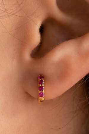 Ruby Birthstone Huggie Earrings Minimalist Crystal Hoops for Birthdays (ER111)