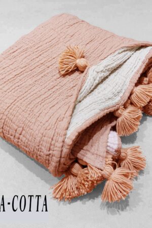 Luxurious Pom Pom Muslin Throw OEKO-TEX Certified, Multi-Purpose Cozy Comfort