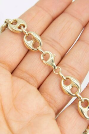 10mm Puffed Mariner Anchor Link Chain Bracelet 9" of Pure 10K Yellow Gold Elegance