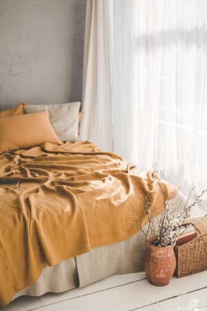 Organic Linen Bedspread Softened Heavyweight Linen Coverlet for a Luxurious Night's Sleep