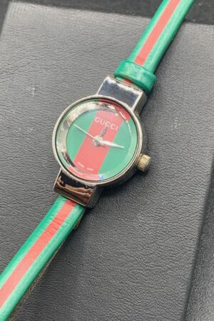 Vintage GUCCI Women's Watch Iconic Red and Green Stripe, Fully Functional