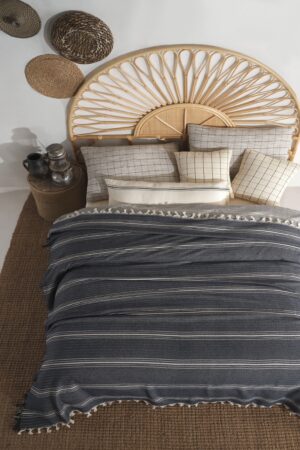 Boho Bliss Navy Blue and Cream Woven Cotton Bedspread for King Size, Perfect for Summer Nights and Mother's Day