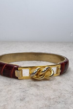 Vintage 1980s Gucci Style Burgundy Snake Skin Leather Chain Bracelet