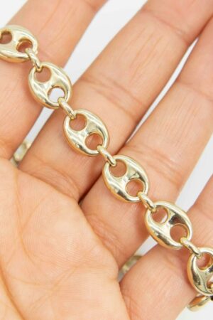 10mm Puffed Mariner Anchor Link Chain Bracelet 9" of Pure 10K Yellow Gold Elegance