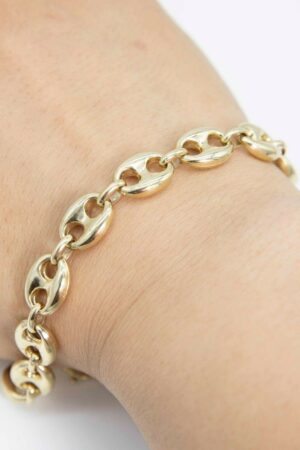 10mm Puffed Mariner Anchor Link Chain Bracelet 9" of Pure 10K Yellow Gold Elegance