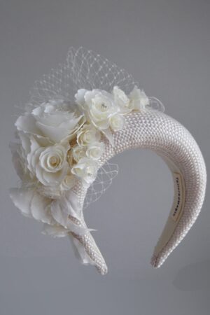 Royal-Inspired Cream Fascinator Headband with Birdcage Veil Elevate Your Bridal Look