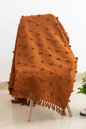 Cozy Rust Loops Handwoven Chunky Cotton Throw Blanket for Warmth and Style